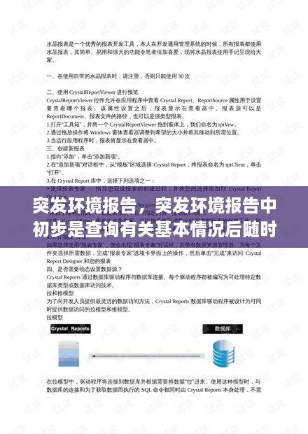 突發(fā)環(huán)境報告，突發(fā)環(huán)境報告中初步是查詢有關基本情況后隨時 