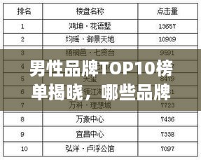 男性品牌TOP10榜單揭曉，哪些品牌獨(dú)占鰲頭？