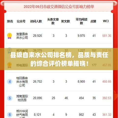 縣級自來水公司排名榜，品質(zhì)與責任的綜合評價榜單揭曉！