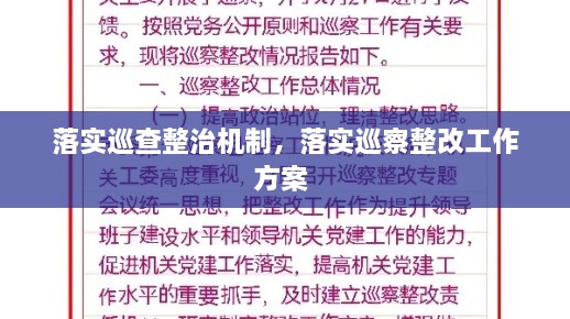 落實巡查整治機制，落實巡察整改工作方案 